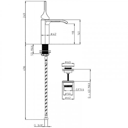 Смеситель для раковины Bossini Apice E89603.073 Черный матовый латунь