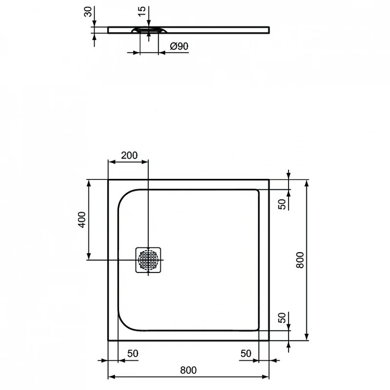 Душевой поддон из искусственного камня Ideal Standard Ultraflat S 80х80 K8214FS цвет Concrete grey / Серый