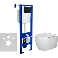 Комплект унитаза Ceramicanova Play CN3001 с инсталляцией Berges Atom 410 040340 с сиденьем Микролифт и Черной матовой клавишей смыва фарфор подвесной