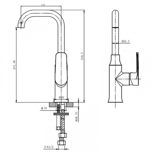 Смеситель для раковины Caprigo Atlantic 51-024-crm Хром латунь