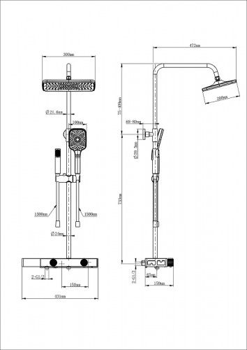 Душевая система Wonzon &amp; Woghand WW-B4161-BGG с термостатом цвет Темный графит