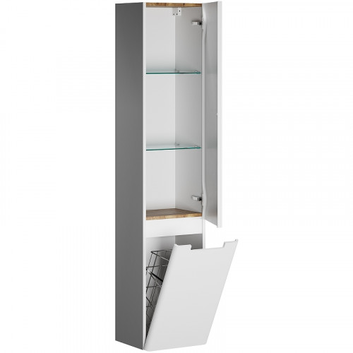 Шкаф пенал Creto Bravo 35 22-BrW35 подвесной с бельевой корзиной Белый глянцевый МДФ / ЛДСП