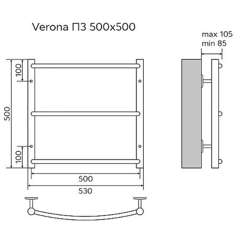 Водяной полотенцесушитель Azario Verona 500x500 П3 AZ04155 нижнее/диагональное подключение, G 1/2 Хром