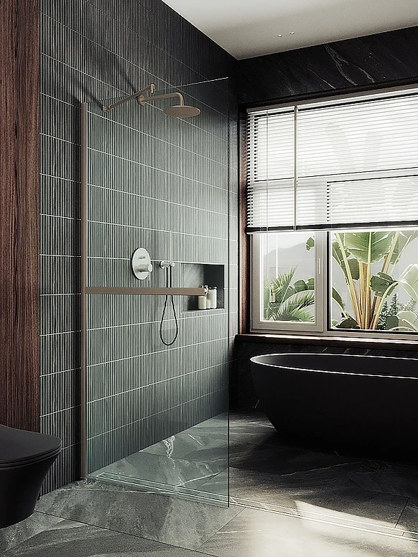 Душевая перегородка Maybah Glass MGD-720-2ш 690х1950 в широком профиле с полотенцедержателем Бронза стекло прозрачное