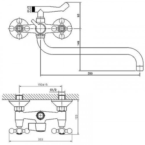 Смеситель для ванны Haiba HB2619-2 универсальный Хром на стену