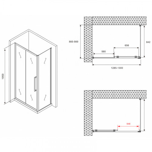 Душевой уголок Abber Schwarzer Diamant 130x90 AG30130BMH-S90BM профиль Черный стекло матовое