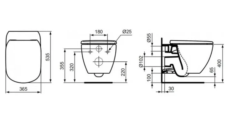 Унитаз Ideal Standard Tesi T0079V1 подвесной без сиденья фаянс подвесной