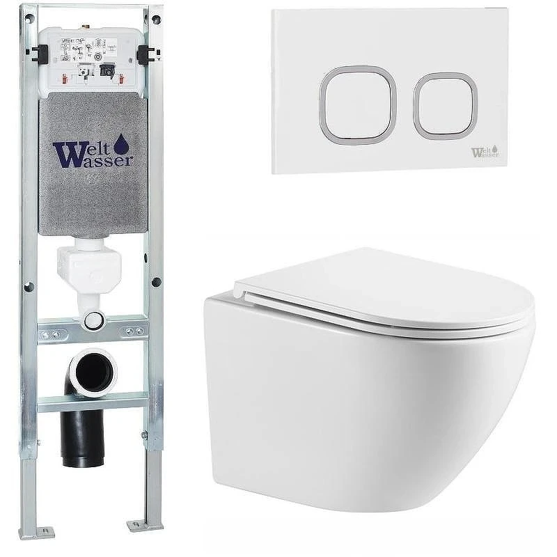 Комплект унитаза с инсталляцией WeltWasser AMBERG 350 ST + MERZBACH 043 MT-WT + AMBERG RD-WT 10000011408 цвет Белый матовый с сиденьем Микролифт и клавишей смыва цвет Белый