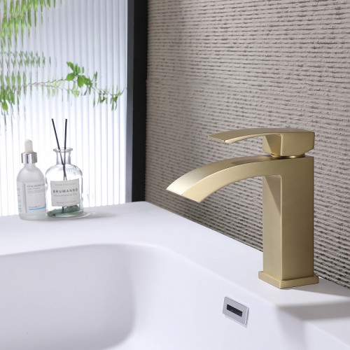 Смеситель для раковины Abber Wasserfall AF8610G Золото матовое латунь