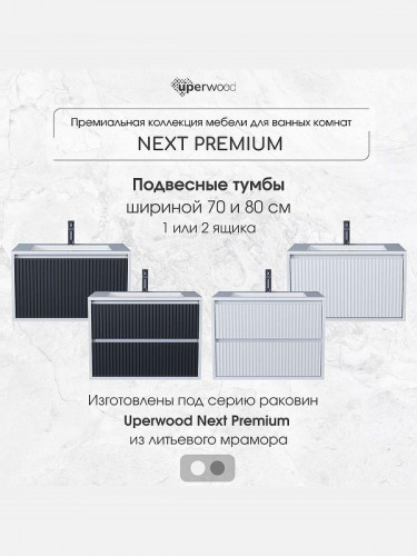 Тумба под раковину Uperwood Next Premium 70 3930205150 подвесная цвет Белый матовый Графит матовый