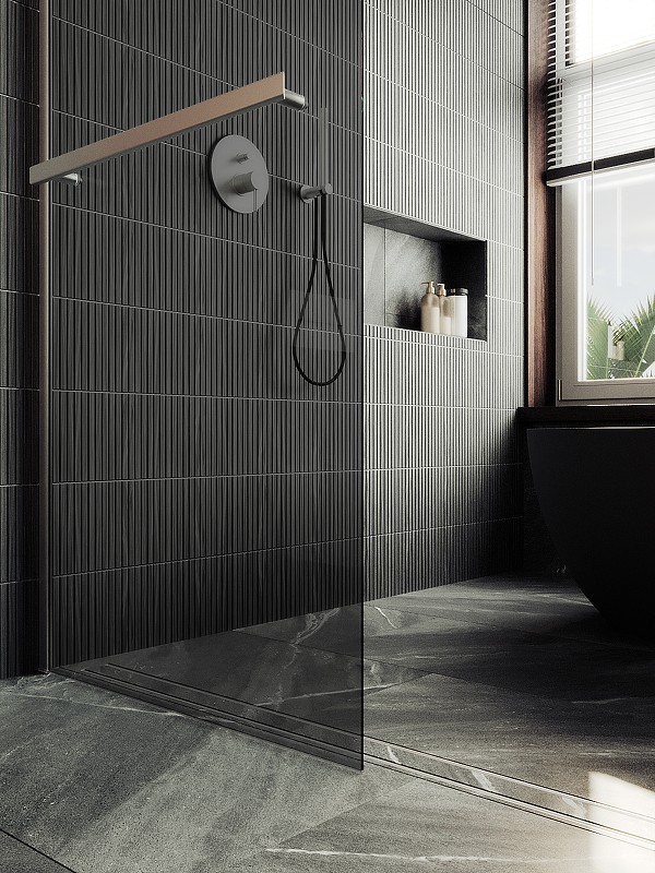 Душевая перегородка Maybah Glass MGD-723-5ш 690x1950 в широком профиле Хром матовый стекло графитовое