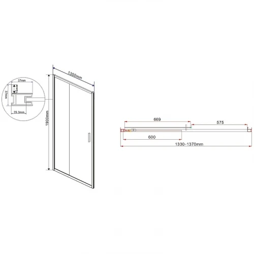 Душевая дверь Vincea Garda 135 VDS-1G135CLB профиль Черный стекло прозрачное