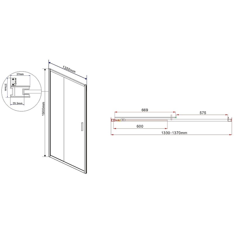 Душевая дверь Vincea Garda 135 VDS-1G135CLB профиль Черный стекло прозрачное