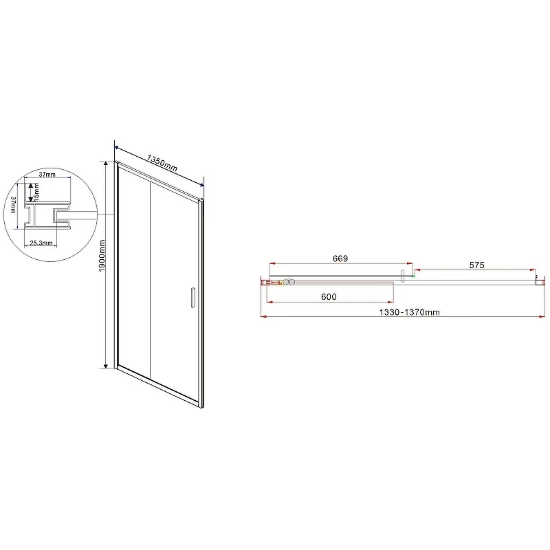Душевая дверь Vincea Garda 135 VDS-1G135CLB профиль Черный стекло прозрачное