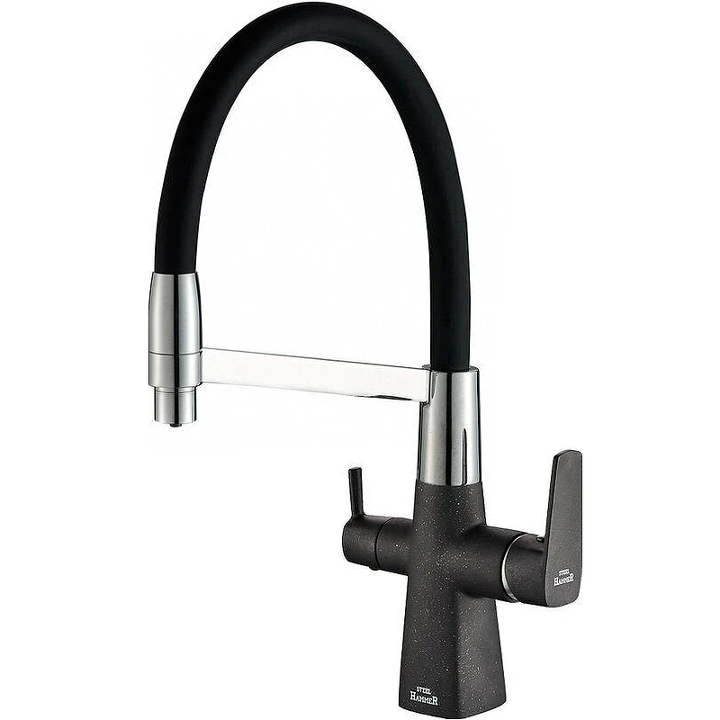 Смеситель для кухни ZorG Steel Hammer SH 818-6 BLACK CR Черный матовый Хром латунь на столешницу