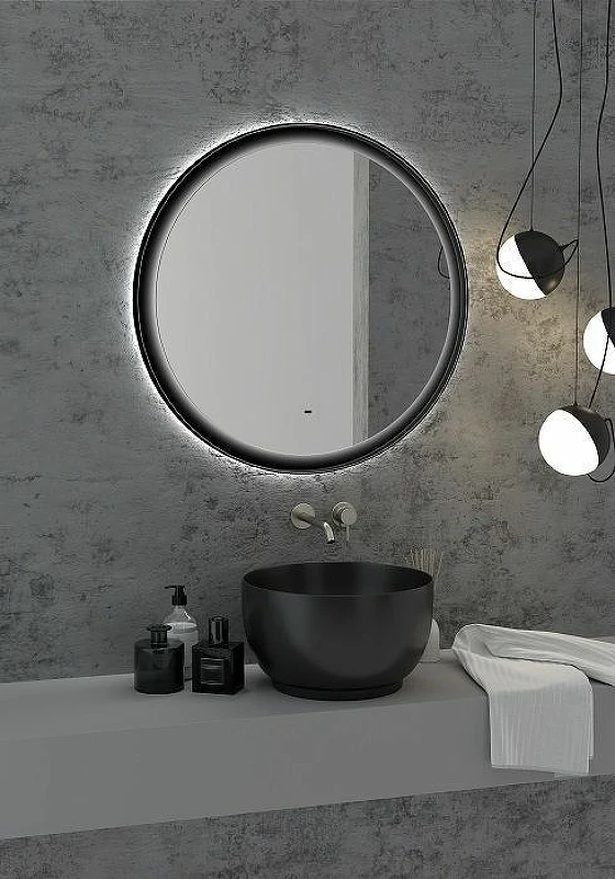 Зеркало Art&Max Napoli AM-Nap-800-DS-F с подсветкой с бесконтактным выключателем Черное матовое МДФ / ЛДСП, стекло