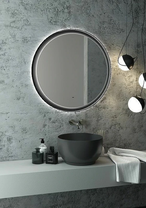 Зеркало Art&Max Napoli AM-Nap-800-DS-F с подсветкой с бесконтактным выключателем Черное матовое МДФ / ЛДСП, стекло