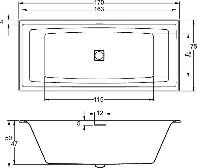 Акриловая ванна Riho Still Square 170x75 B100004005 (BR0200500K00131) LED L без гидромассажа