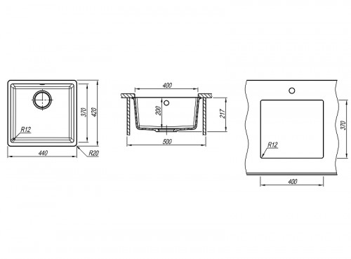 Кухонная мойка Florentina Вега-400 22.315.C0400.302 Антрацит искусственный камень (литьевой мрамор) встраиваемый