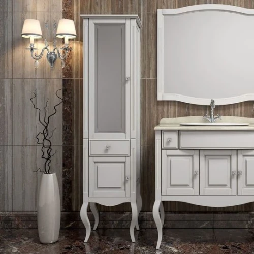 Шкаф пенал Opadiris Лаура 44 L Z0000012756 Белый матовый ручки Swarovski Хром МДФ / ЛДСП, массив дерева, стекло