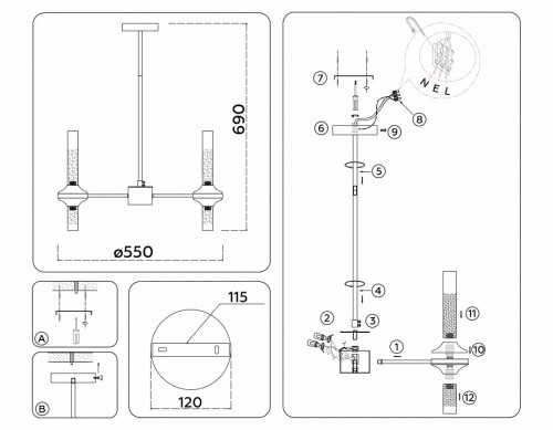 Люстра на штанге Ambrella Light HIGH LIGHT LH55351