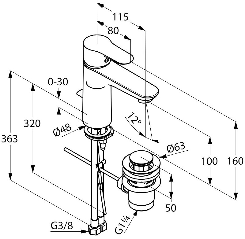 Смеситель для раковины Kludi Objekta 322600575 Хром латунь