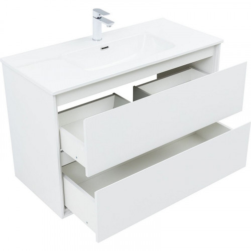 Тумба под раковину Aquanet Милан 100 336370 подвесная Белый глянец МДФ / ЛДСП