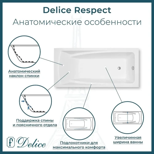 Ванна из искусственного камня Delice Respect 170х75 DLR330045-G цвет Белый глянцевый