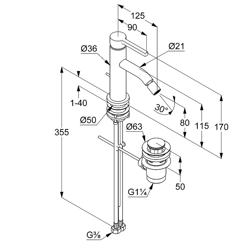 Смеситель для биде Kludi Nova Fonte Pura 202163915 Черный матовый латунь