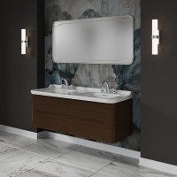Раковина Kerasan Waldorf 150 4143K1bi/cr*1 двойная Белая фарфор подвесная, полувстраиваемая