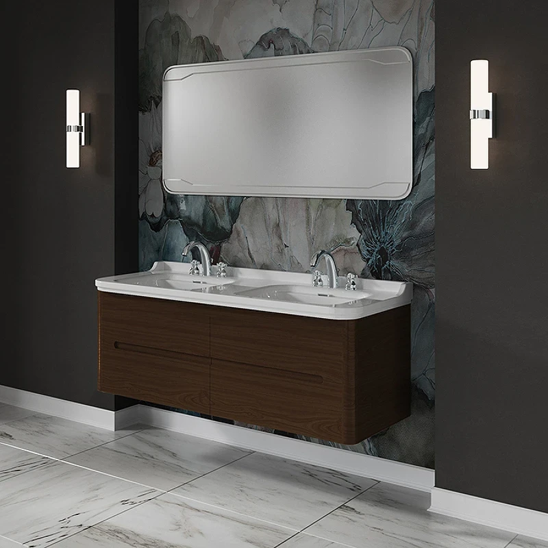 Раковина Kerasan Waldorf 150 4143K1bi/cr*1 двойная Белая фарфор подвесная, полувстраиваемая
