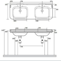 Раковина Kerasan Waldorf 150 4143K1bi/cr*1 двойная Белая фарфор подвесная, полувстраиваемая