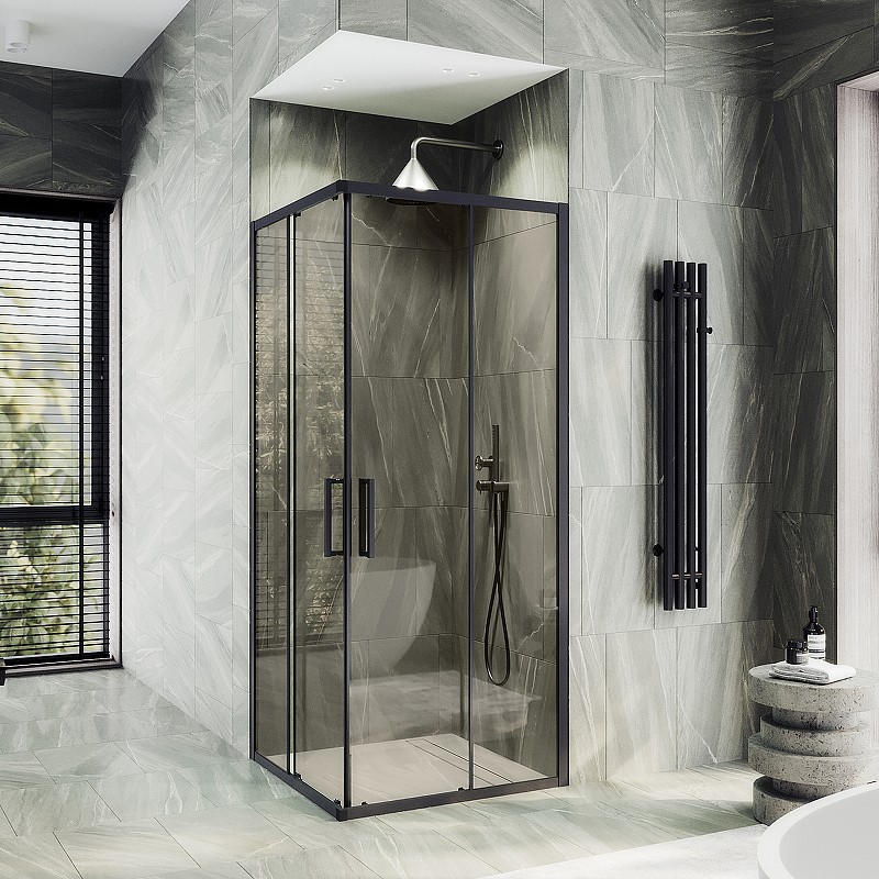 Душевой уголок Maybah Glass MGY-1324-6 1000x1000x1950 раздвижной профиль Черный стекло прозрачное