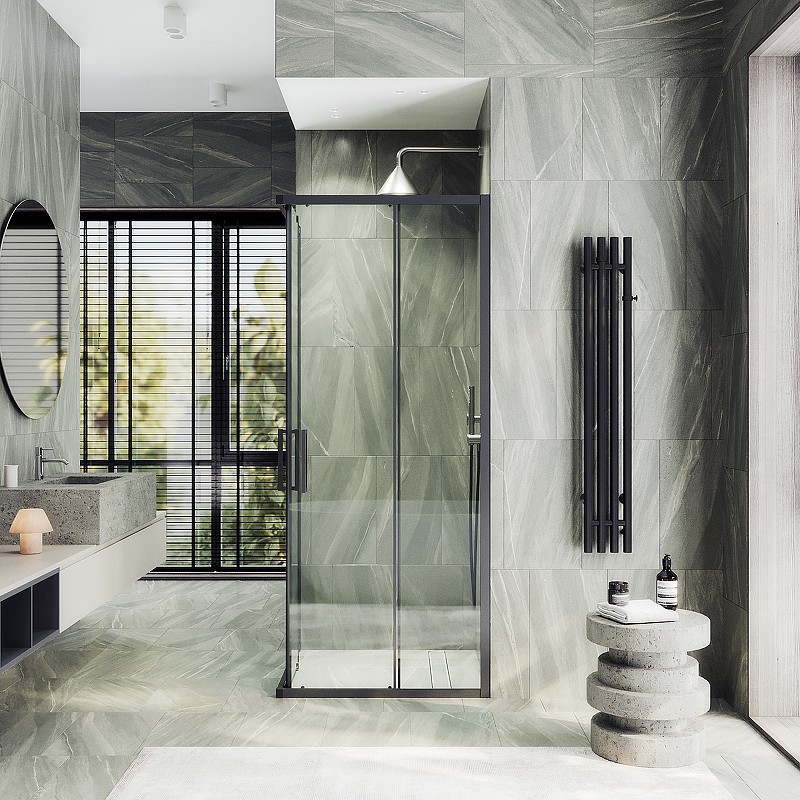 Душевой уголок Maybah Glass MGY-1324-6 1000x1000x1950 раздвижной профиль Черный стекло прозрачное