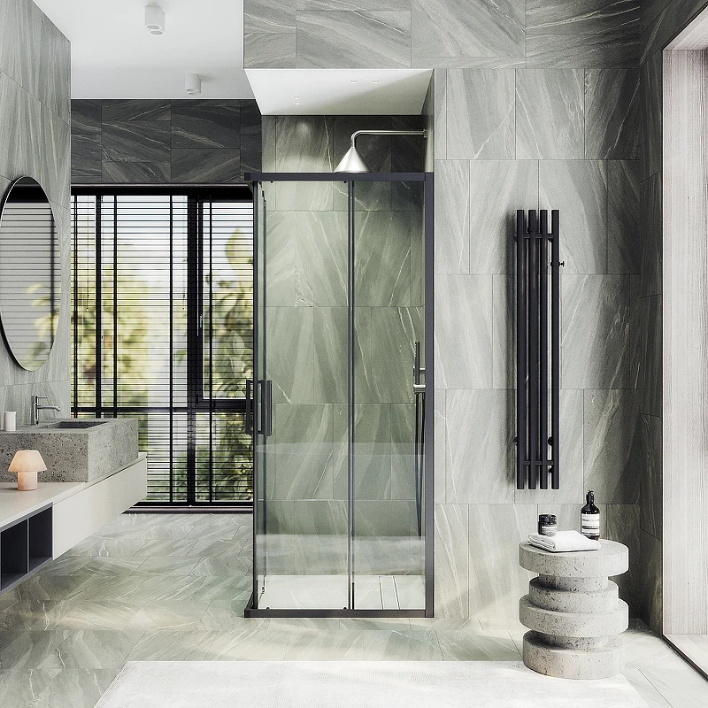 Душевой уголок Maybah Glass MGY-1324-6 1000x1000x1950 раздвижной профиль Черный стекло прозрачное