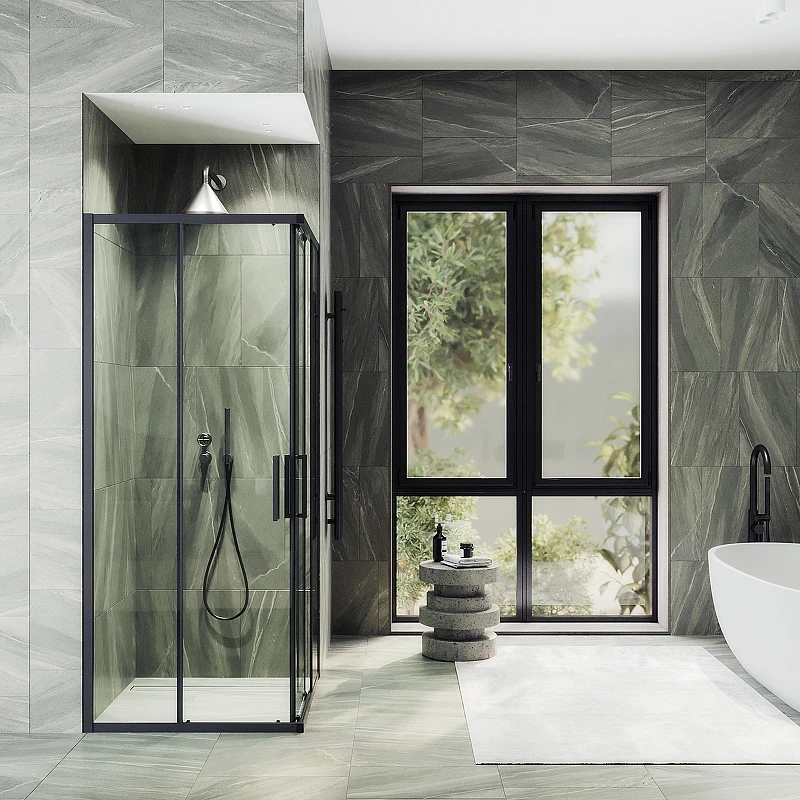 Душевой уголок Maybah Glass MGY-1324-6 1000x1000x1950 раздвижной профиль Черный стекло прозрачное