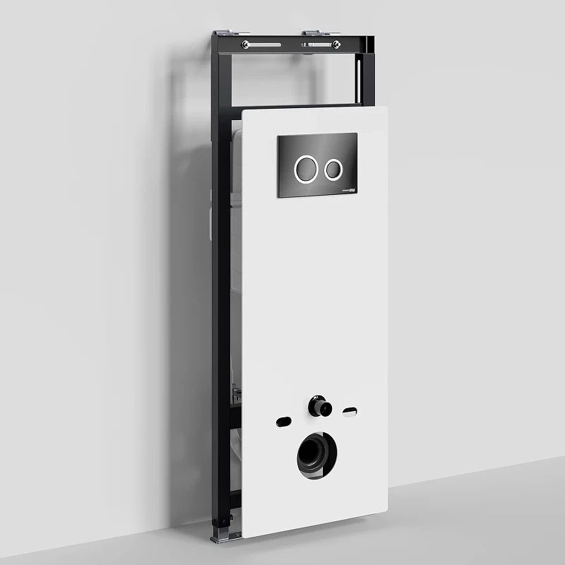 Инсталляция WasserKRAFT Salm 27TLT.010.ME.WH.PB01 для унитаза Белое стекло с Черной глянцевой клавишей смыва нержавеющая сталь
