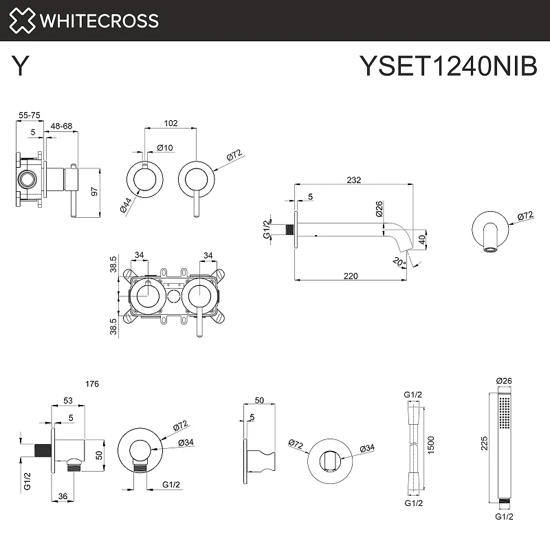 Смеситель для ванны Whitecross Y brushed nickel YSET1240NIB цвет Никель брашированный