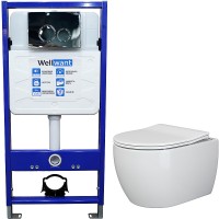 Комплект унитаза Ceramicanova Play CN3001 с инсталляцией WellWant Standart 50 WWISI1110B с сиденьем Микролифт и клавишей смыва Хром глянцевый фарфор подвесной