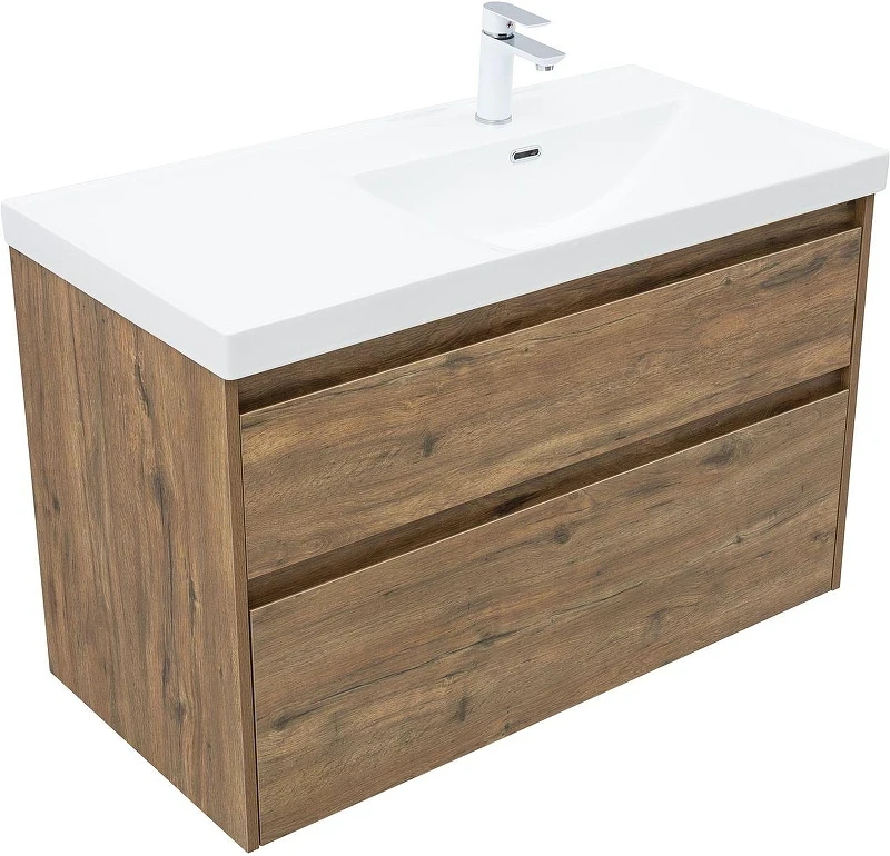 Тумба с раковиной Aquanet Nova Lite 2.0 100 R 365913 подвесная цвет Дуб рустикальный