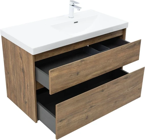 Тумба с раковиной Aquanet Nova Lite 2.0 100 R 365913 подвесная цвет Дуб рустикальный