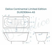 Чугунная ванна Delice Continental Limited Edition 165x70 DLR230644-AS без отверстий под ручки с антискользящим покрытием