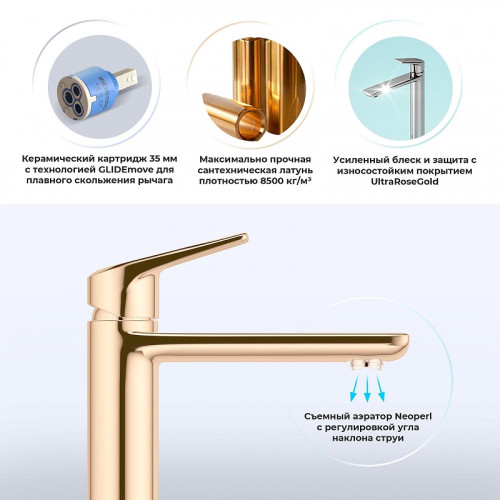 Смеситель для раковины Wellsee ICON! for life 182304000 цвет Розовое золото