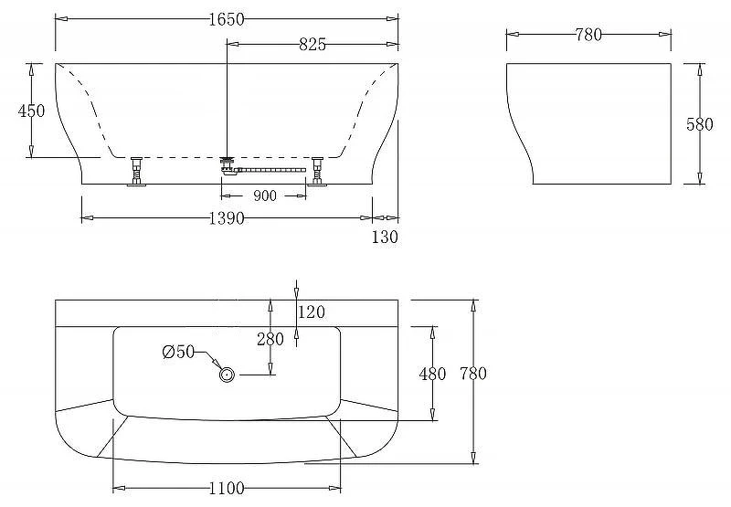 Акриловая ванна BelBagno 165x78 BB74-NERO-W0 Черная Белая без гидромассажа