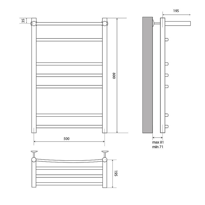 Водяной полотенцесушитель Melodia della vita Shelf Eco 50х80 П6 MTRSO5080 с полкой Полированная сталь