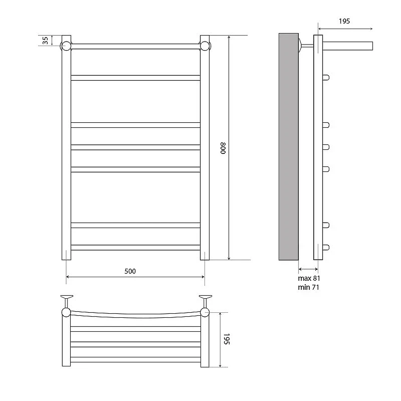 Водяной полотенцесушитель Melodia della vita Shelf Eco 50х80 П6 MTRSO5080 с полкой Полированная сталь