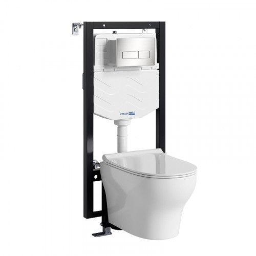 Комплект унитаза с инсталляцией WasserKRAFT Vils 56TLT.010.ME.BN03.H001 цвет Белый с сиденьем Микролифт и клавишей смыва цвет Никель