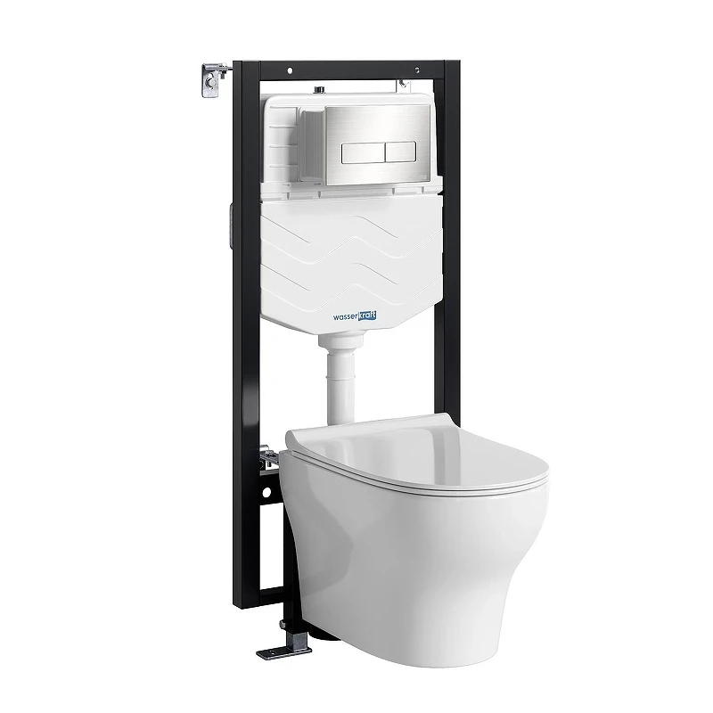 Комплект унитаза с инсталляцией WasserKRAFT Vils 56TLT.010.ME.BN03.H001 цвет Белый с сиденьем Микролифт и клавишей смыва цвет Никель