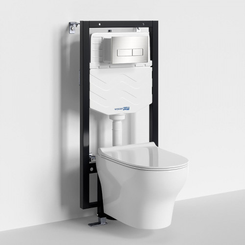 Комплект унитаза с инсталляцией WasserKRAFT Vils 56TLT.010.ME.BN03.H001 цвет Белый с сиденьем Микролифт и клавишей смыва цвет Никель