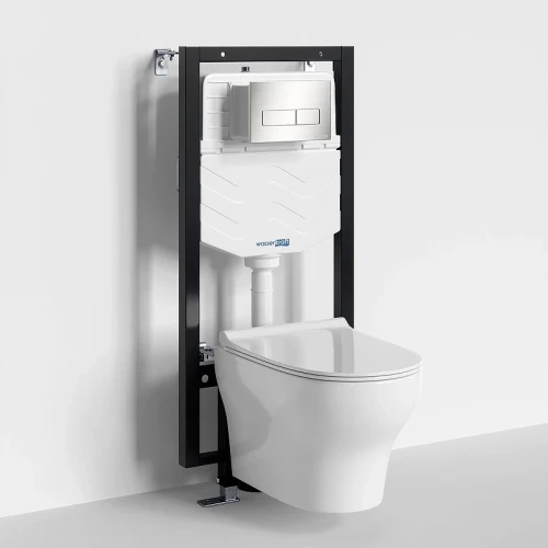 Комплект унитаза с инсталляцией WasserKRAFT Vils 56TLT.010.ME.BN03.H001 цвет Белый с сиденьем Микролифт и клавишей смыва цвет Никель